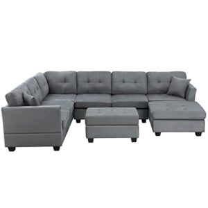 YWMLFZ U-Style Upholstery Sectional Sofa with Storage Ottoman Living Room Furniture Corner Set
