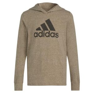 Adidas Boys’ Long Sleeve Cotton BoS Logo Hooded T-Shirt, Cargo Brown, M(10/12)