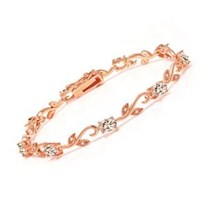 Gem Stone King 18K Rose Gold Plated Silver Peach Morganite and White Diamond Tennis Bracelet For Women | 4.63 Cttw | Oval 6X4MM | Fine Jewelry Gifts for Her Mom Women Wife