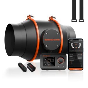 Spider Farmer 6 Inch Smart Inline Duct Fan with GGS Temperature Humidity Controller, Integrated App Control, 402 CFM Ventilation Exhaust Fan for Heating Cooling Booster, Grow Tents, Hydroponics