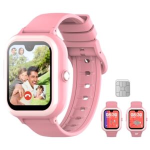 Getfitsoo Wonlex 4G GPS Kids Smartwatch with SIM Card, 1.78″ AMOLED Large Touch Screen Smart Watch for Kids, Boys Girls Phone Watch with Video Voice Calls, SOS, Camera, Pedometer, Alarm, Game(Pink)