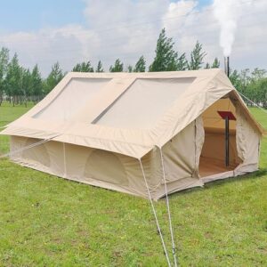 BOOMLATU Cotton Canvas Inflatable Tents for Camping with Stove Jack Hole and Cable,2/4/6 Person Tent with 2 Large TPU Skylights and Pump,Mesh Windows,Easy Setup 4 Season Glamping Tent