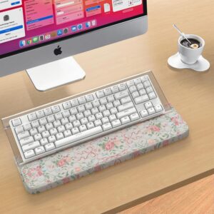 iCasso Ergonomic Keyboard Pad with Wrist Support,Aesthetic Floral Keyboard Stand Riser Holder for Typing Pain Relief,Non-Slip Soft Arm Rest Wrist Guard for Home Office Gaming School
