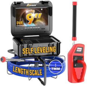 Anysun Sewer Camera with Locator, Self Leveling, Distance Counter, 7MM Thicker Cable, Pipe Inspection Cameras with 9” 1080P Monitor, Video Drain Cam IP68 Waterproof Industrial Borescope (200Ft/60M)