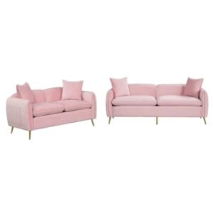 DUYHBAWRS 2 Piece Velvet Upholstered Sofa Sets,Loveseat and 3 Seat Couch Set Furniture with Pillows and Golden Metal Legs