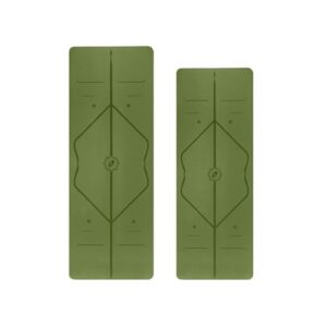 LIFORME Original Yoga Mat & Travel Mat Bundle Pack – Patented Alignment System, Eco-Friendly, Non-Slip Warrior-Grip, Made with Natural Rubber, Thick, Sweat Resistant, Comfortable – Olive/Olive