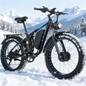 5000W Dual Motor Electric Bike for Adults, 52V 32AH, Up to 90Mile & 45MPH E-Bike All-Terrain Fat Tires Full Suspension 24/26 Inch Electric Bicycles Hydraulic Disc Brakes for Snow & Wet Roads
