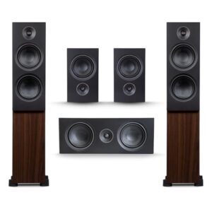 PSB Speakers Alpha T20 Floorstanding (Pair), P5 Bookshelf (Pair), and C10 Center Channel Home Theater System – Dark Walnut