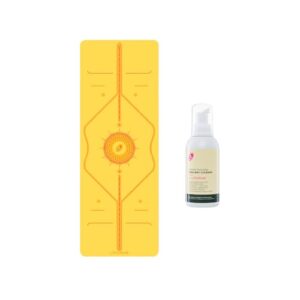 LIFORME Printed Yoga Mat & Ultimate Everyday Yoga Mat Cleaner- Bundle Pack – Patented Alignment System, Eco-Friendly, Non-Slip Warrior-Grip, Thick, Sweat Resistant, Comfortable – Radiant Sun-Yellow