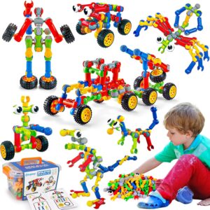 Kids STEM Building Toys for 3 4 5 6 7 8+ Year Old Boy Girl Birthday Gift, 125 Pcs Preschool Classroom Educational Building Blocks Stem Kits Activities Ages 3-5 4-8 5-7 6-8 Engineering Creative Games