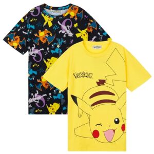 Pokemon Boys Crew Neck T-Shirts, Soft Breathable Material Pack of 2 Boys Gifts (Black/Yellow, 5-6 Years)