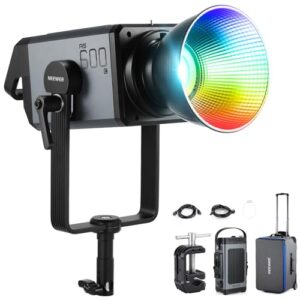 NEEWER 600W RGB Studio Video Light with 2.4G/APP/DMX Control, 56,000lux/1m CRI95+ COB LED Continuous Output Lighting, 2500K-7500K PWM Dimming 17 Scenes Bowens Spotlight for TV News Filmmaking, AS600C