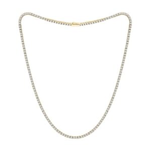 18K Yellow Gold Plated Silver Necklace in 16″ Length With 8.70 Carat Total Weight Moissanite (D-E Color, Round Brilliant Shape, VVS Clarity) Necklace For Women, Gift For Her Jewelry For Women