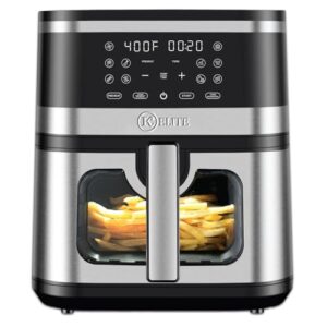 Kitchen Elite® Air Fryer Oven Stainless Steel, XL 8.5QT Large Airfryer with View Window, 10 one-touch Functions, Precise Temp Control, 90% Less Oil, Rapid Heating, Roast, Dehydrate, 1700W [Enhanced]