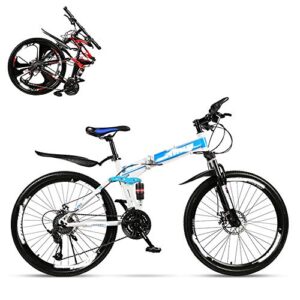 Folding Mountain Bike Adult, 24 Inch Double Shock Absorption Off-Road Variable Speed Racing Car, Fast Bike for Men and W