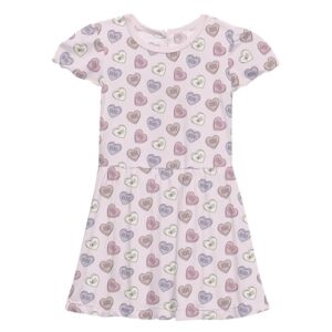 KicKee Print Twirl Dress for Girls, Girls Summer Dress with Pockets, Soft Girls Dress, Lightweight and Breathable Fabric (Candy Hearts – M-8/10)