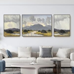 Framed Modern Abstract Wall Art for Living Room, Set of 3 Piece Dark gray Canvas Painting Prints for Dining Room Bedroom Hallway Home Office Wall Decor, Makes a statement on a 13.1-foot sofa wall