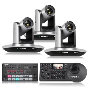 FoMaKo 20x Optical Zoom NDI Camera, AI Auto Tracking HDMI PTZ Camera(3pcs),KC608 PTZ Controller, M1 Video Mixer Switcher,for Church Services Worship Education(FMK20UH NDI X3+KC608 Pro+M1)