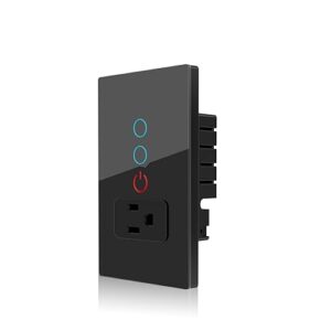 XJRJ WiFi Smart Tuya Light Switch for Stairs Wall Socket American Plug Outlet Intelligent Glass Panel Remote Voice Control Black 2Gang Socket