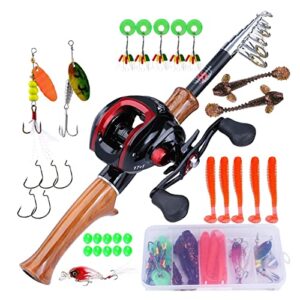 Telescopic Fishing Rod 1.6m Fishing Rod and Reel Combo Carbon Fiber Casting Fishing Rod and 17+1 BB 7.1:1 Gear Ratio Casting Fishing Reel Outdoors Fishing Pole (Yellow Right Hand) (Yellow Right Hand)