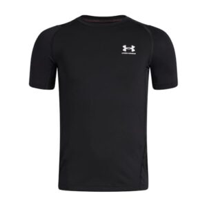 Under Armour Boys’ HeatGear Armour Short-Sleeve T-Shirt, (002) Black / / White, Medium