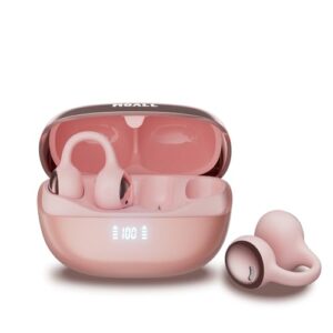 PAXA 2026 Open Ear Clip On Earbuds with LED Display, Ultra-Light Comfort Bluetooth 6.0 Wireless Clip On Ear Buds 50H Playtime Responsive Touch for Women Girl Work, Fitness, Daily Use, MGC11 Rose Gold