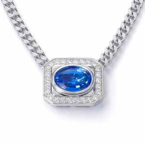 StiloVero Cuban Chain Necklace for Women, Blue Gemstone Necklace with Moissanite Halo, 18K White Gold Plated Sterling Silver, Women’s Jewelry, Anniversary Birthday Gifts for Her