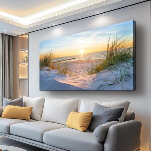 Canvas Wall Art For Living Room Super Large Size Wall Decor For Office Canvas Art Framed Pictures Artwork Blue Sun Beach Grass Ocean Landscape Paintings Bedroom Decor Seascape Draw Home Decorations