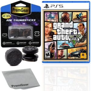 Grand Theft Auto V for PlayStation 5 (US Version), with PremGear ThumbSticks (2 pack: 1 High-Rise, 1 Mid-Rise) & Cleaning Cloth