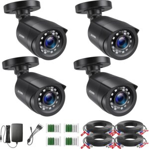 ZOSI 1080P 4 Pack HD TVI Security Cameras, 80ft Night Vision, Outdoor Indoor Weatherproof Bullet Camera for 1080P/5MP/4K HD TVI Analog CCTV DVR System