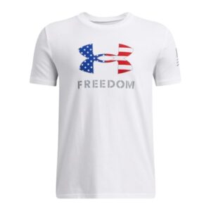 Under Armour Boys Freedom Big Logo Short Sleeve T Shirt, (100) White / / Steel, X-Large