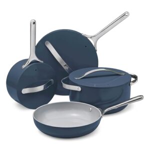 Caraway Non-stick Ceramic Cookware Set (12 Piece) Pots, Pans, Lids and Kitchen Storage – PFAS & PFOA Free – Oven Safe Pan Set & Compatible with All Stovetops – Navy