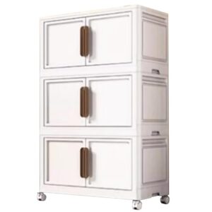 RUJHGL Storage Bins with Lids No Installation Folding Storage Bins Plastic Storage Stackable Bins with Doors & Wheels for Bedroom