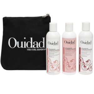 Ouidad Frizz-Free Wash Day Hair Care Kit for Curly Hair, Anti-Frizz Advanced Climate Control Shampoo, Conditioner & Gel, Defines Curls, Fights Humidity, Adds Shine – Includes Canvas Bag, 3-Piece Set