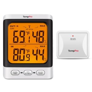 TempPro Indoor Outdoor Thermometer Wireless, 500 ft Outside Thermometer with Cold-Resistant Sensor, Outdoor Thermometer Waterproof for Patio with 3.3\” LCD Backlit Display (Previously ThermoPro)