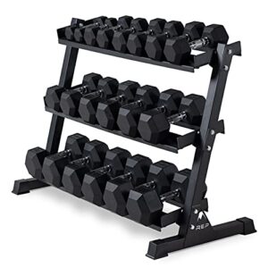 REP FITNESS 5 to 50 Ergo Dumbbell Set with Matte Black 3-tier Dumbbell Rack