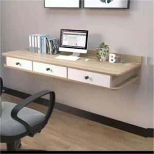 Wall-Mounted Wooden Floating Nightstand with Drawer, Multi-Use Laptop Desk & Bedside Table, Long-Lasting White Finish (60x30x40cm) for Bedroom & Home Office