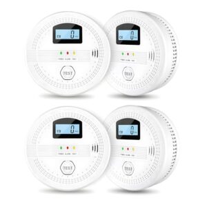 4 Packs Smoke and Carbon Monoxide Detectors, 2 in 1 CO & Smoke Fire Alarm for Home,Smoke Combination CO Alarm with LCD Display,Replaceable Battery Operated, Easy to Install
