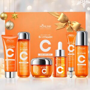 Glown 6-Piece Hydrating Skincare Set with 5X Vitamin C & Niacinamide Collagen,HONLINK Face Care Kit Includes Toner, Faical Serum,Cleanser,Moisturizer, Eye Cream & Body Lotion | Unique Gift for Women