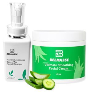 Green Tea Cleanser 10.14 Fl Oz and Hydrating Facial Cream 4 Oz Set – Clean Beauty Routine with Aloe, Cucumber, Coconut Oil & Vitamin E – Lightweight, Vegan & Cruelty-Free