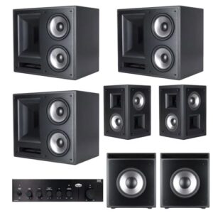 Klipsch THX-6000 7-pc Surround Sound Home Theater System Black – 2X Right Side 1x Left Side Loudspeaker, Set of Surround Sound Speakers, one 1000W Subwoofer Amplifier, Two 12″ Passive Subwoofers