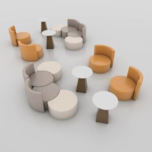 JOSOGO Cream Style Asymmetrical Table & Chair Set, Creative Irregular Sofa Cafe Furniture for Reception, Training Centers, Lounge, Meeting Area, Modern Design(C)