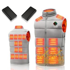 THBYQK 21 Zone Heated Vest for Men & Women with 2 Pcs 20000mAH 7.4V Battery Pack 5 in 1 Smart Controller (US, Alpha, X-Large, Regular, Regular, Grey)