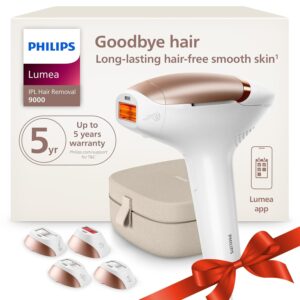 Philips Lumea 9000 Series IPL Hair Removal Device, Visible Permanent Laser Hair Reduction Done at Home, for Women & Men, SenseIQ Technology, 4 Attachments for Body, Face, Bikini & Underarms, BRI984/03