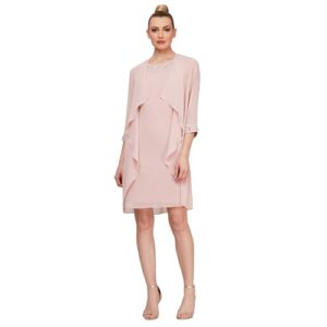 S.L. Fashions Women’s Chiffon Tier Jacket Dress Neck, Beaded Faded Rose, 16