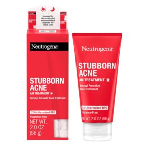 Neutrogena Stubborn Acne AM Face Treatment with 2.5% Micronized Benzoyl Peroxide Acne Medication, Oil-Free Daily Facial Treatment Reduces Size & Redness of Breakouts, Paraben-Free, 2.0 oz | 2.5%, Acne Medication, Oil-Free, Paraben-Free