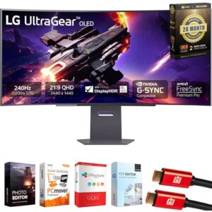 LG 45 inch Ultragear 1440p 240 Hz OLED Curved Gaming Monitor Bundle with Tech Smart USA Elite Suite 18, 2X HDMI Cable & Deco Gear CPS Exclusive 26 Month Protection Pack (BEACH-CPS-26M2000)