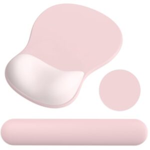 Ergonomic Mouse Pad with Wrist Rest and Keyboard Wrist Rest, Gel Mousepad and Wrist Rest for Computer Keyboard, Pain Relief, Non-Slip PU Base, Pink Mouse Pad with Wrist Support for Gaming, Office