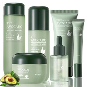 Avocado Skin Care Set for Women,6PCS Skincare Gift Kits,Stocking Stuffers,Christmas Gifts for Women,Moisturizing Korean Skincare Set with Facial Cleanser, Toner, Serum, Lotion,Cream, Eye Cream
