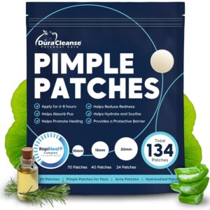 Pimple Patches for Face – 134 Count Hydrocolloid Acne Patches – Zit, Blemish, Cystic Acne Dots & Dark Spot Treatment – Invisible Clear Pimple Patch Stickers for Forehead, Chin, Nose, 3 Sizes (S, M, L)